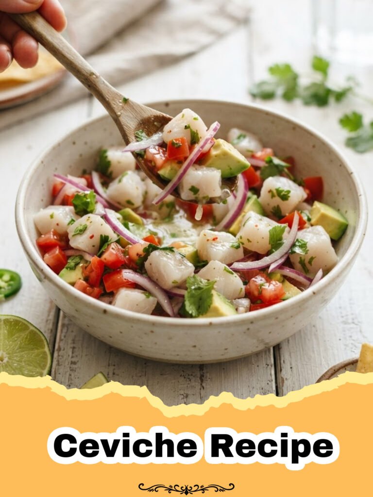 Ceviche Recipe - Platter of fresh Peruvian ceviche with corn and sweet potato