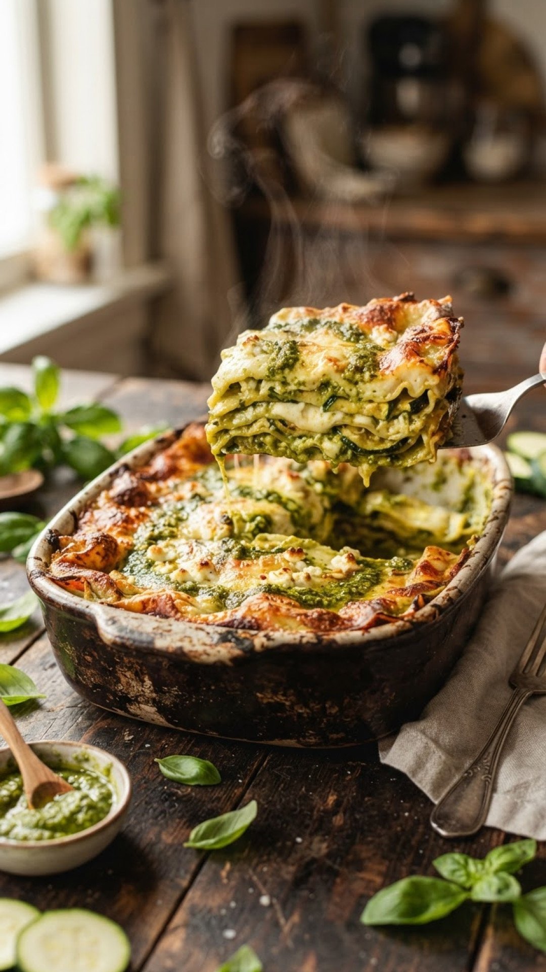 Indulge in Light & Creamy: Pesto Béchamel Zucchini Lasagna 4 Pesto Béchamel Zucchini Lasagna Preparation