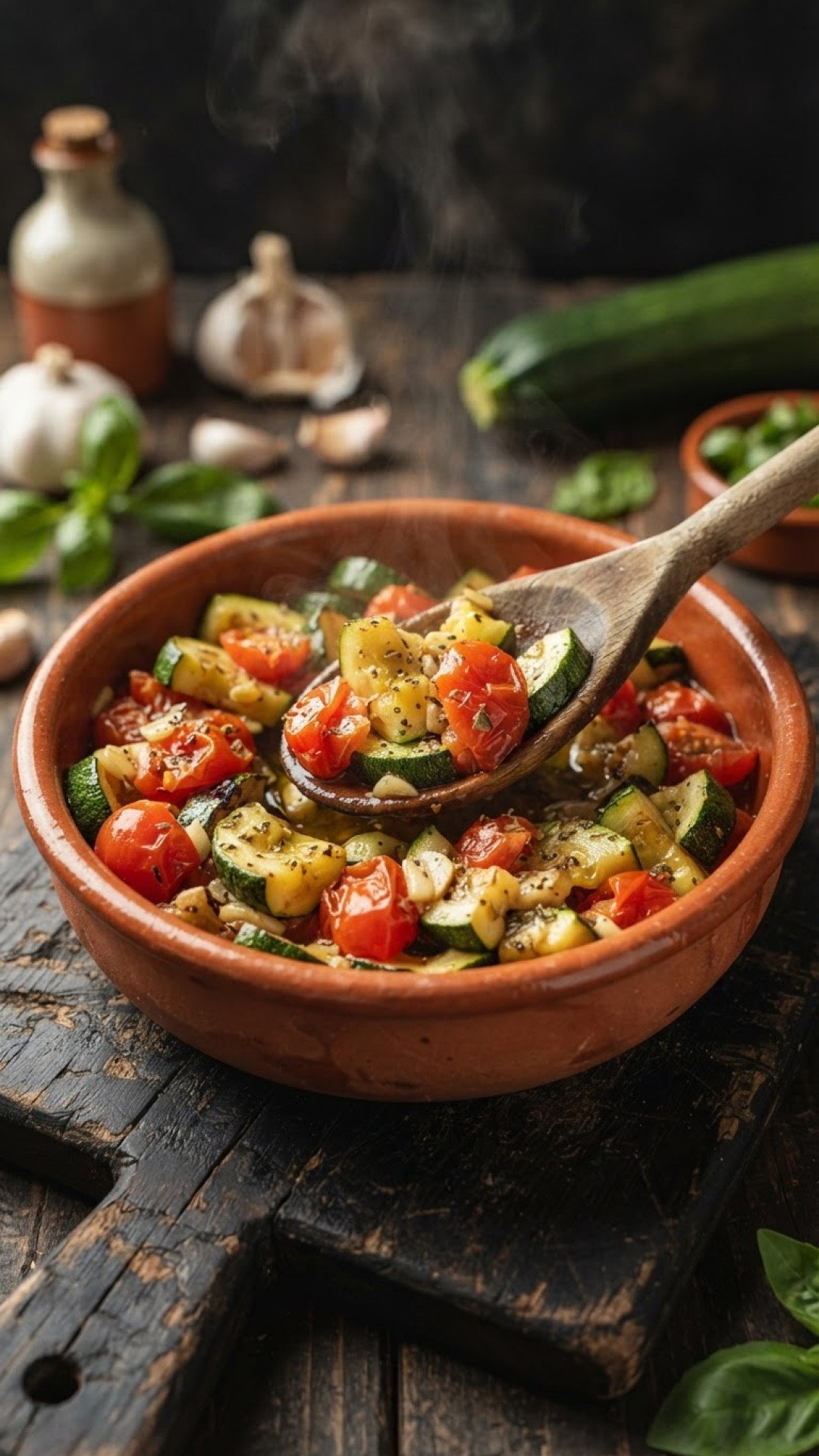 Roasted Garlic and Herb Zucchini and Tomato Medley Preparation