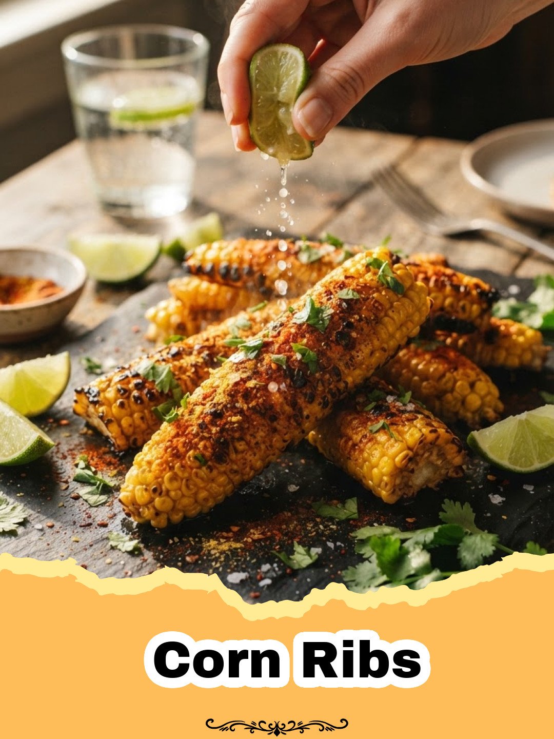 Corn Ribs - Close-up of crispy, spicy garlic parmesan corn ribs arranged on a serving platter with fresh parsley.