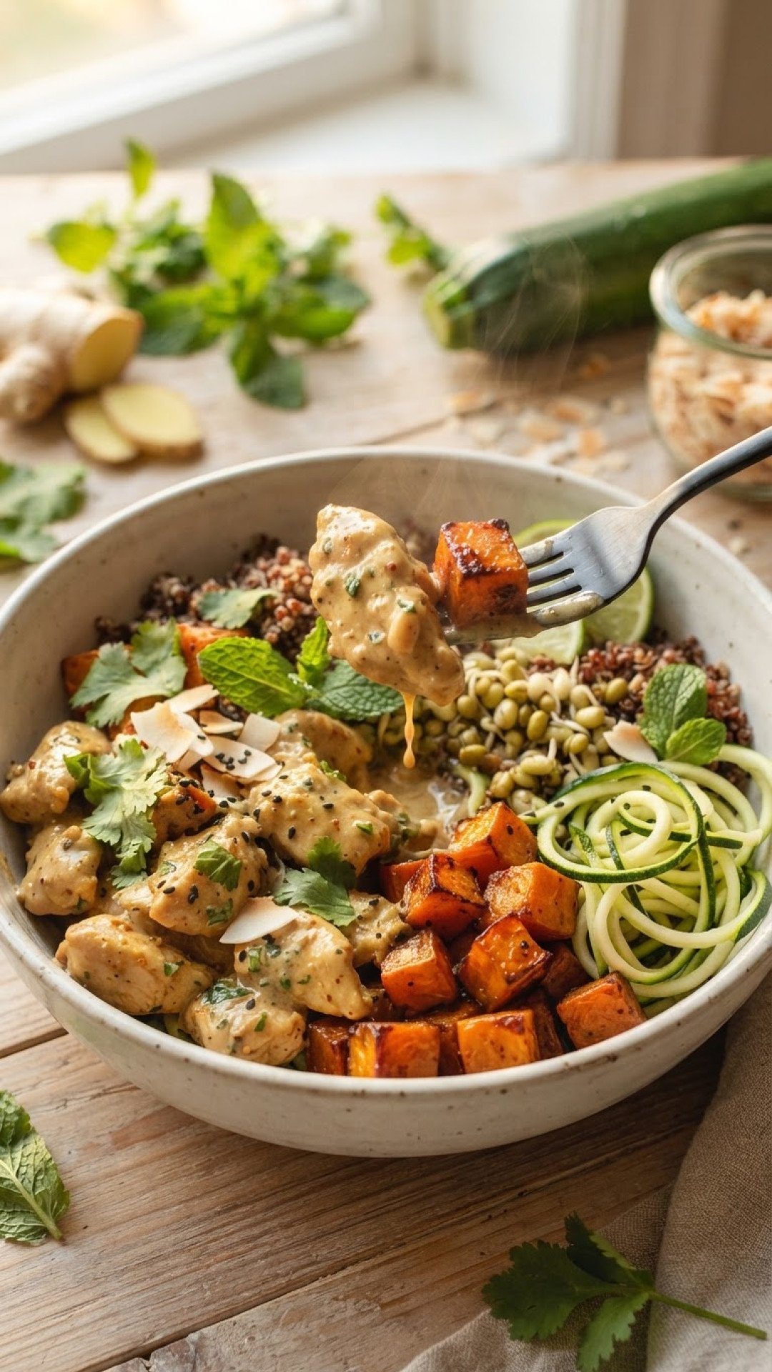 Sprouted Coconut Ginger Power Bowl Preparation