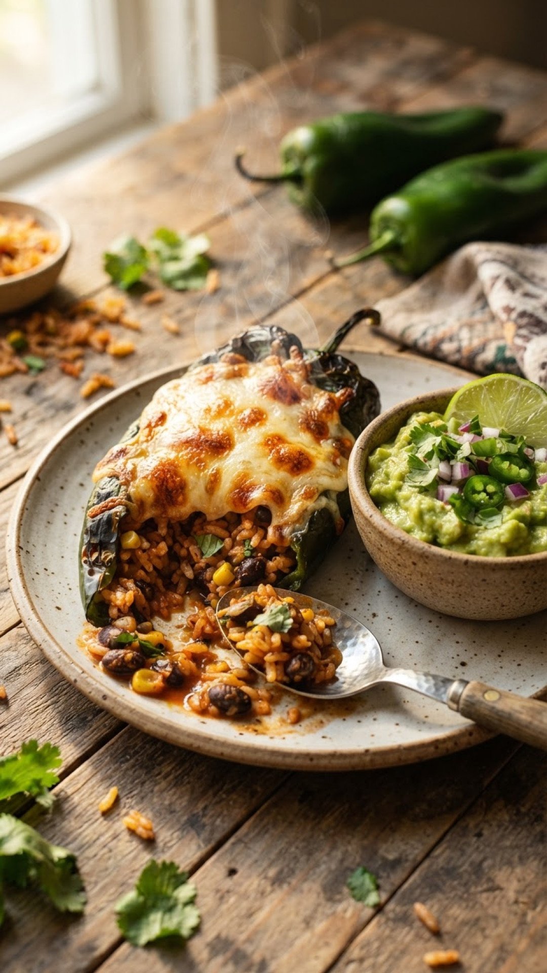 Stuffed Anaheim Peppers with Cheesy Chicken and Rice Preparation