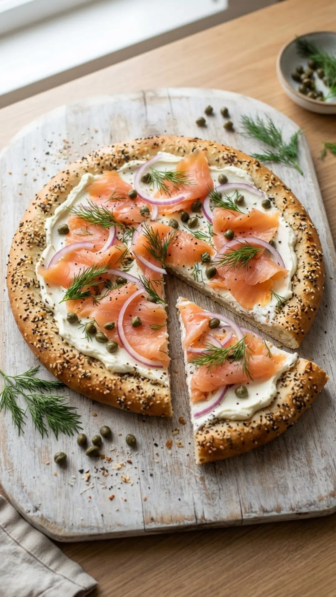 Bagels and Lox Breakfast Pizza Preparation