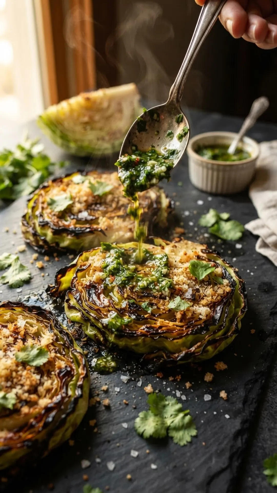 The Ultimate Blistered Cabbage Steaks with Vibrant Chimichurri 4 Blistered Cabbage Steaks with Chimichurri Preparation