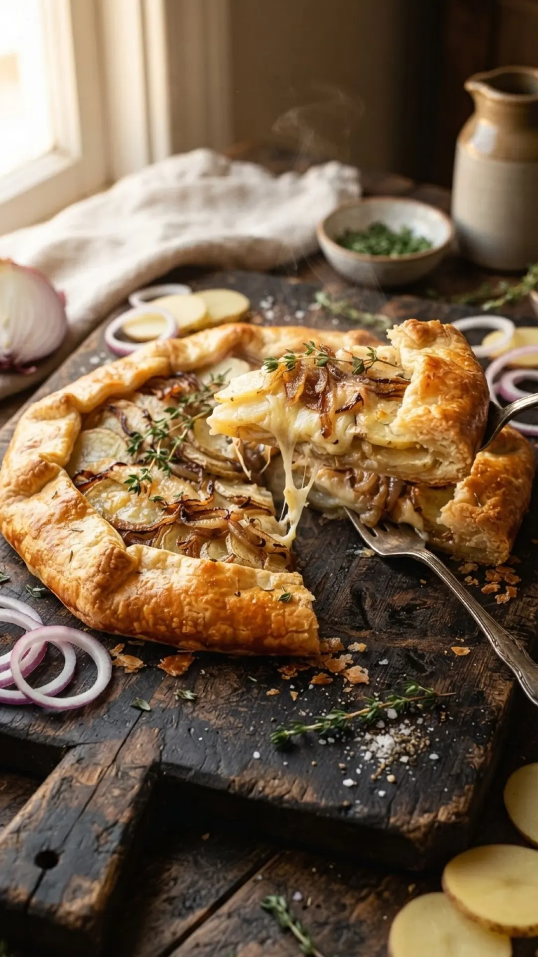 Cheddar, Potato & Caramelized Onion Galette Preparation