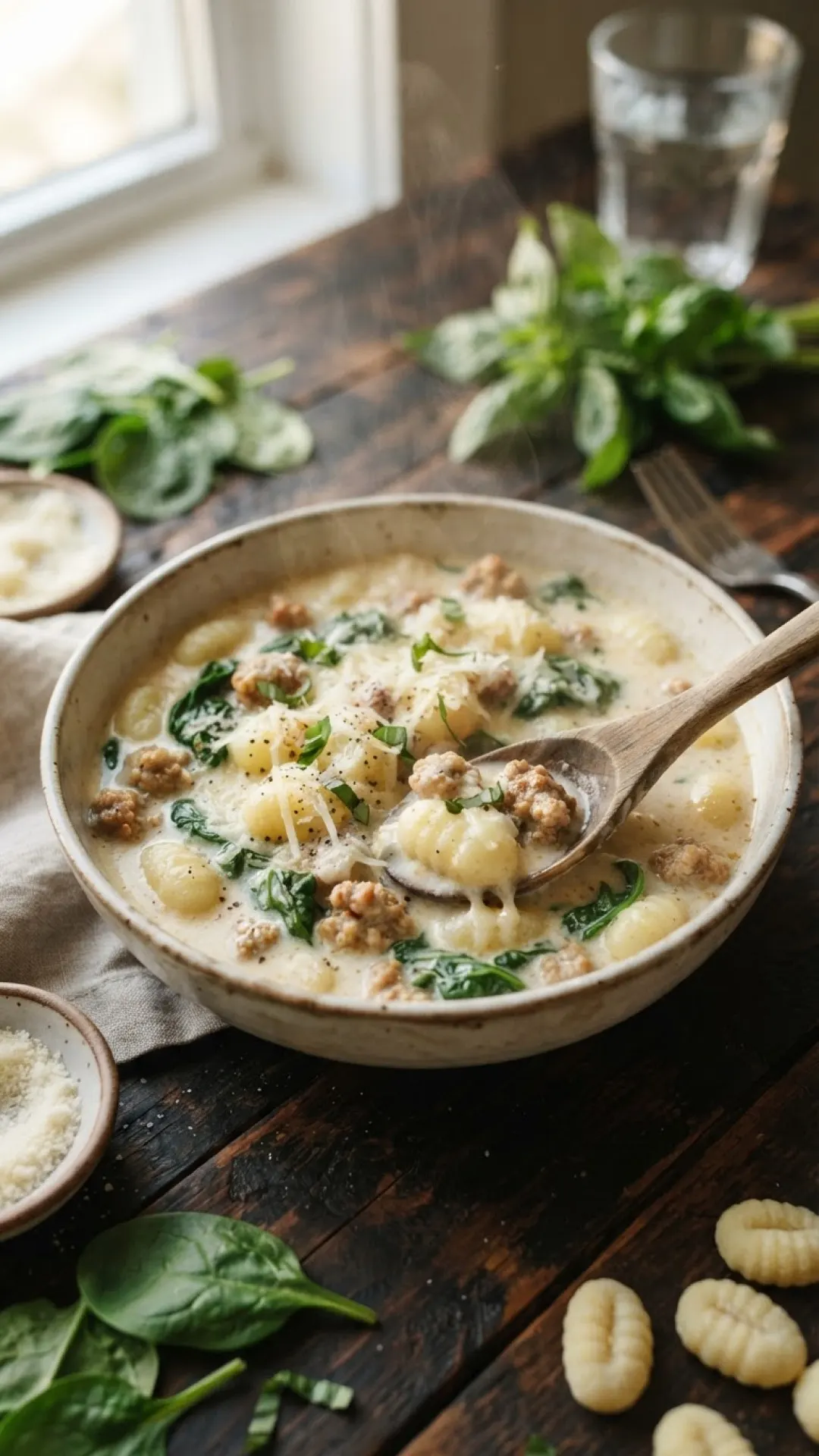 Creamy Tomato & Spinach Gnocchi Soup Preparation