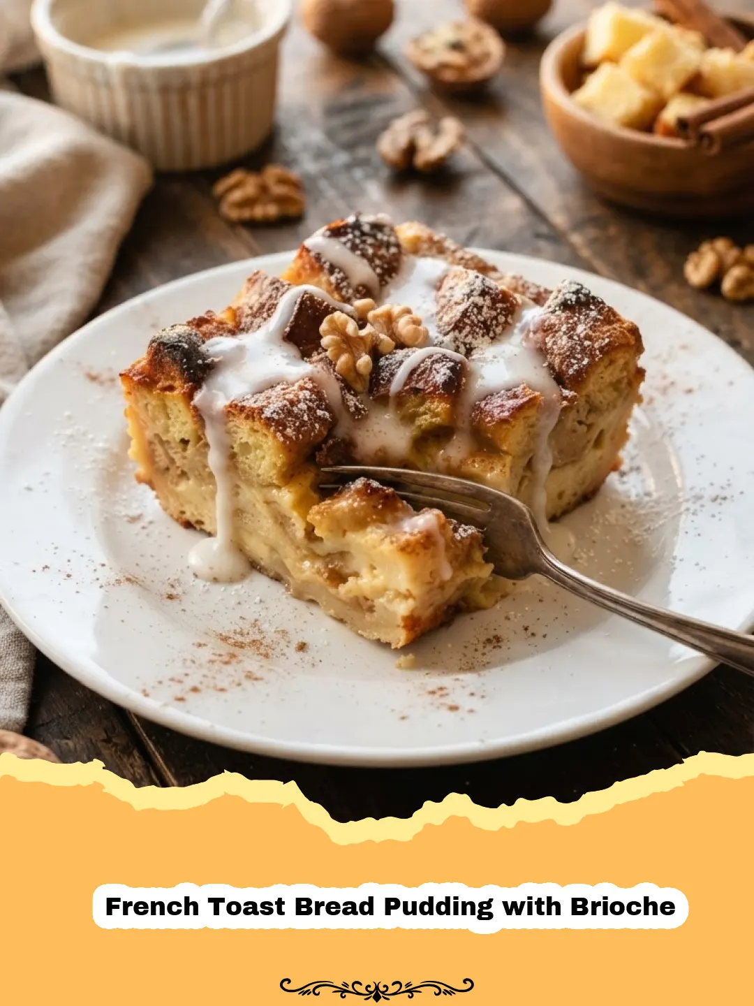 The Ultimate Brioche French Toast Bread Pudding: A Brunch Revelation 3 Golden brown French Toast Bread Pudding with Brioche dusted with powdered sugar and fresh berries.