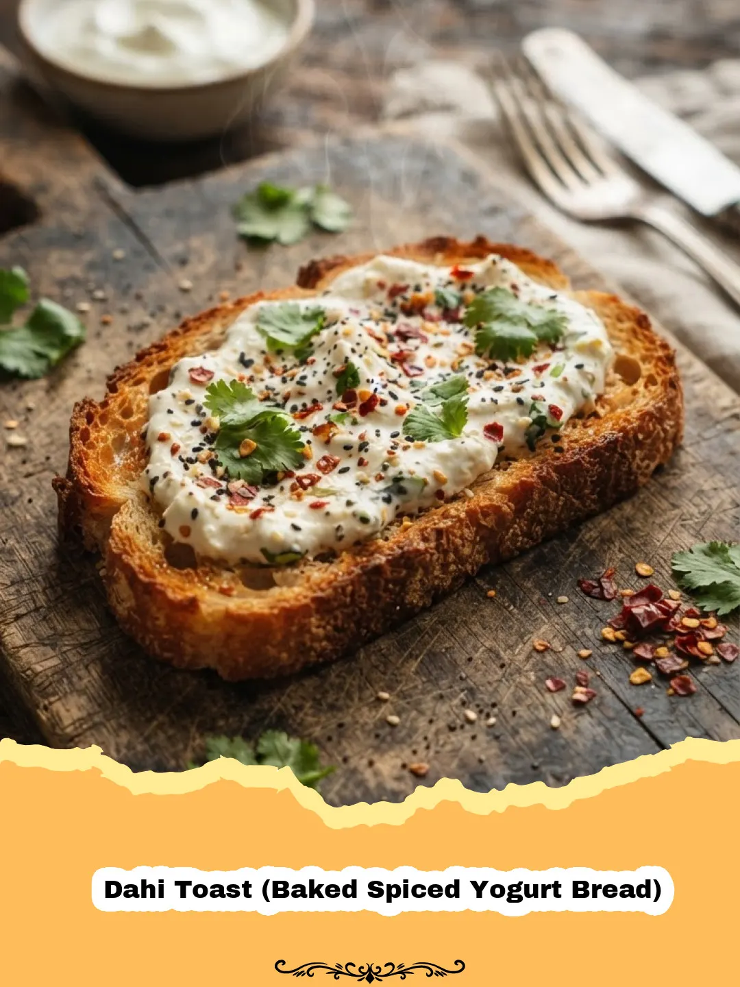 Dahi Toast (Baked Spiced Yogurt Bread) - Golden baked Dahi Toast (Spiced Yogurt Bread) on a baking sheet, garnished with fresh coriander.