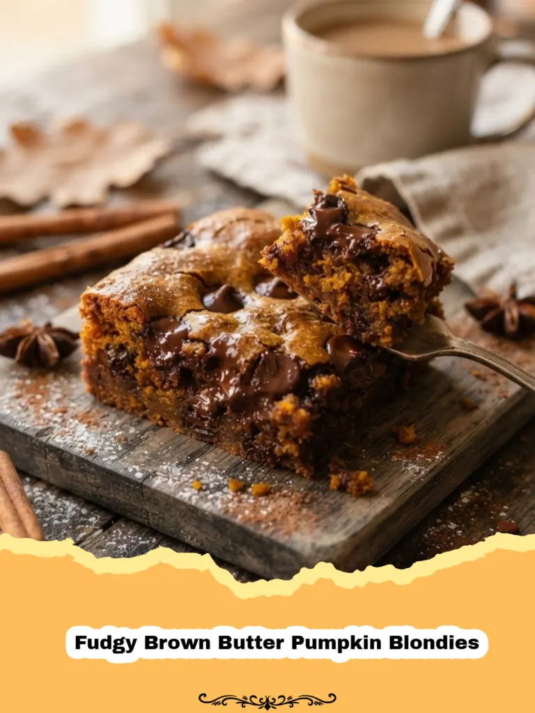Autumn's Golden Embrace: The Most Divine Fudgy Brown Butter Pumpkin Blondies You'll Ever Bake! 5 Fudgy Brown Butter Pumpkin Blondies - Close-up of fudgy brown butter pumpkin blondies cut into squares, showing their dense, moist texture and warm autumn color.