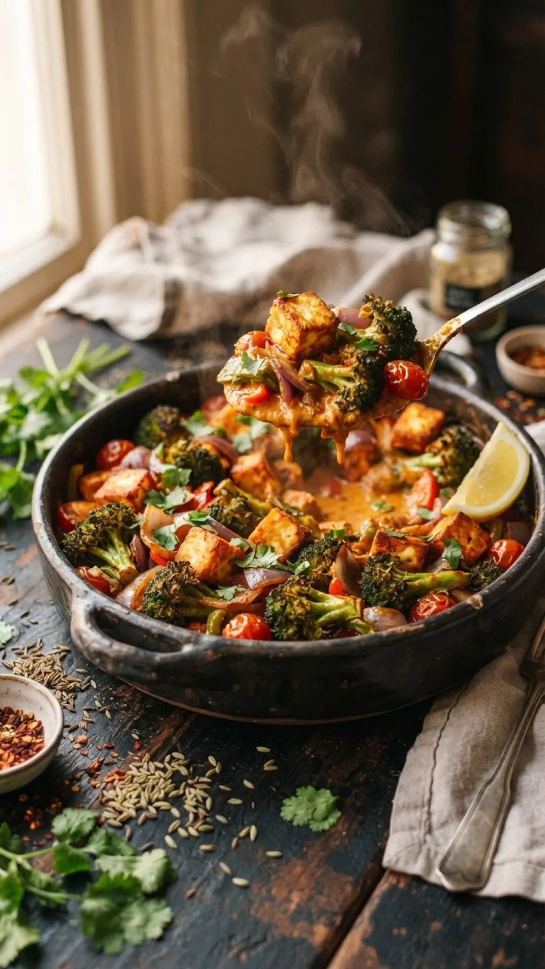 Garam Masala Paneer & Broccoli Traybake Preparation