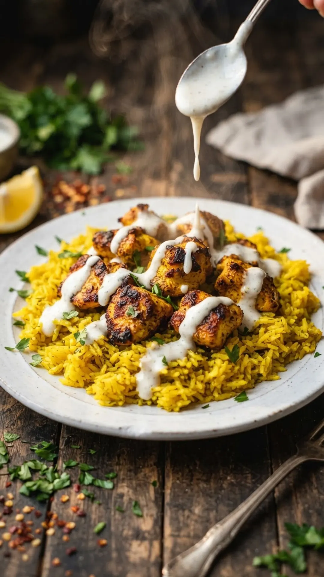 Halal Cart Style Chicken and Yellow Rice Preparation