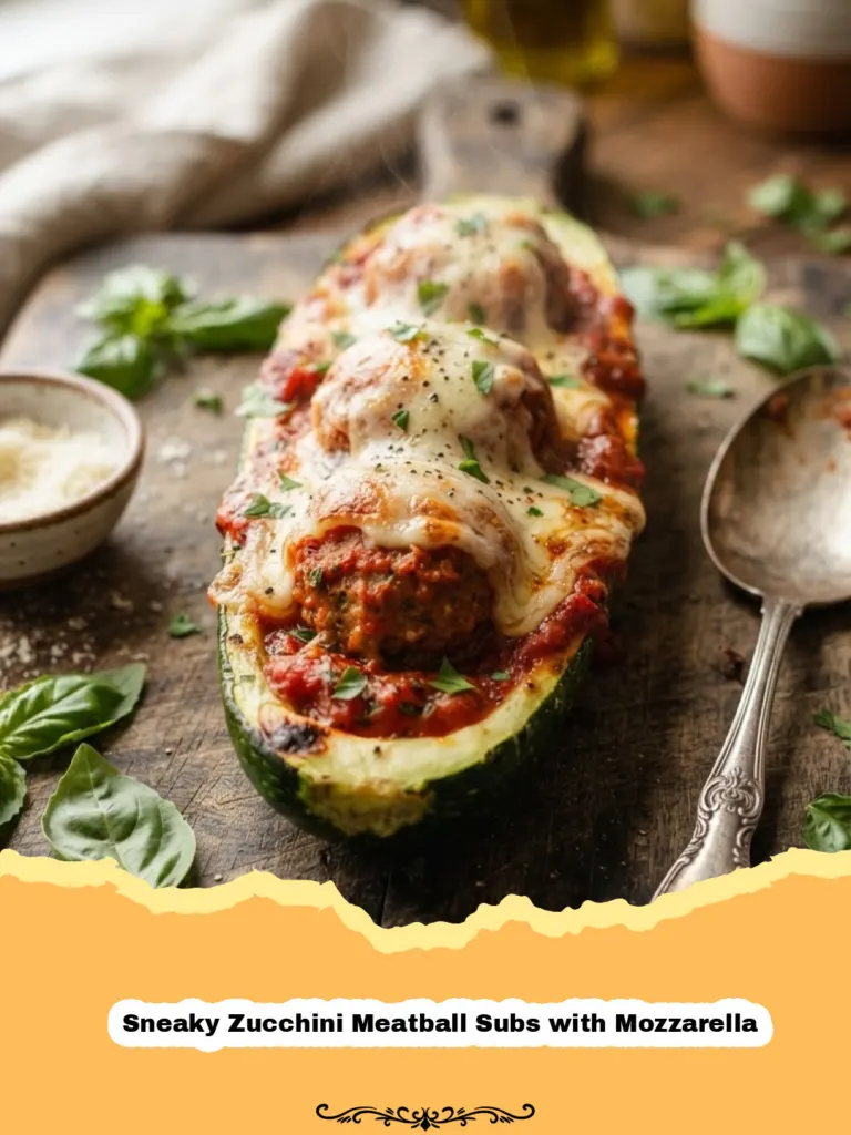 The Ultimate Sneaky Zucchini Meatball Subs with Mozzarella 5 Sneaky Zucchini Meatball Subs with Mozzarella - Close-up of a Sneaky Zucchini Meatball Sub with melted Mozzarella and marinara sauce