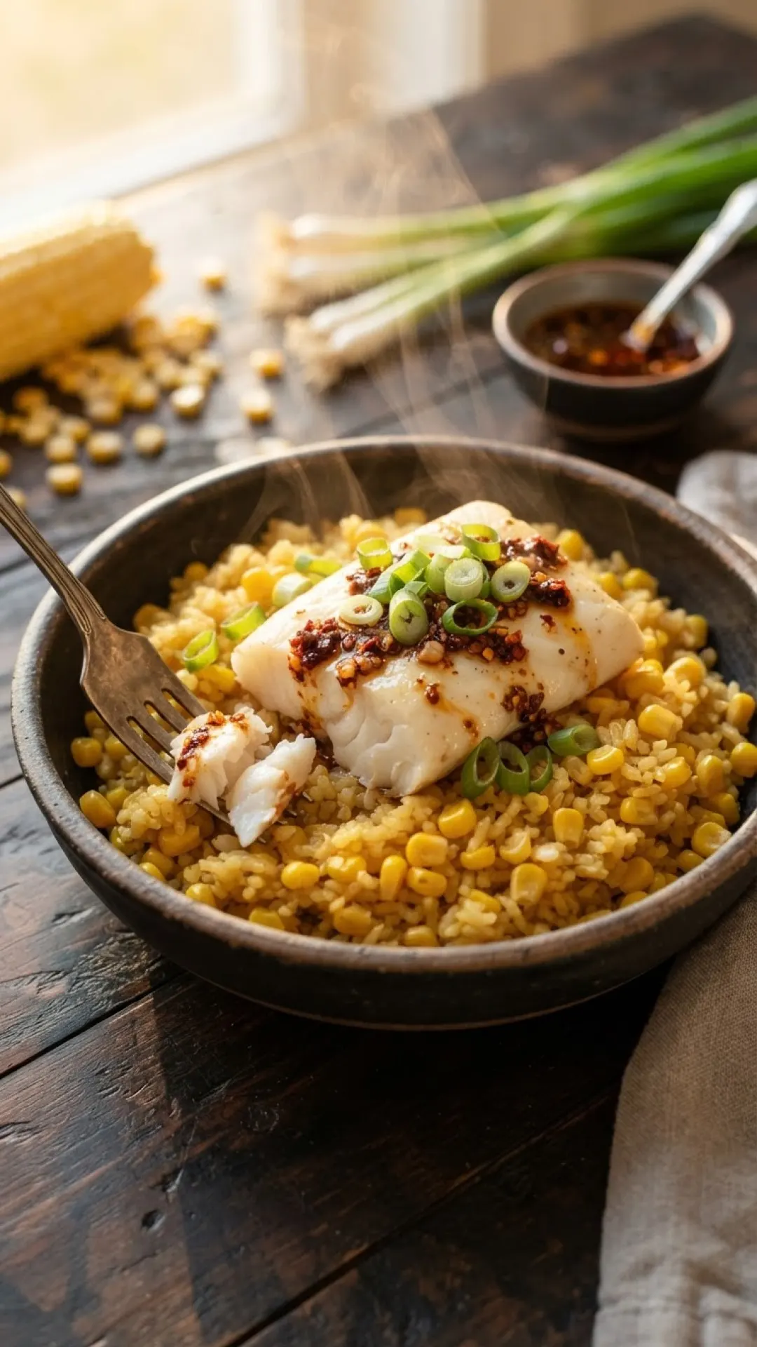 Coastal Comfort: Dive into Miso Corn Rice with Chili Cod 4 Miso Corn Rice with Chili Cod Preparation
