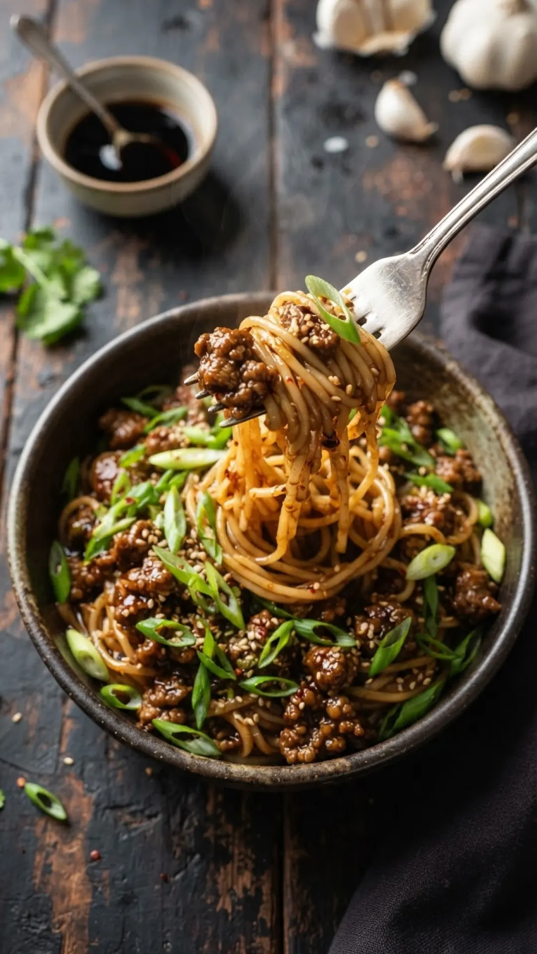 Mongolian Ground Beef Rice Noodles Preparation