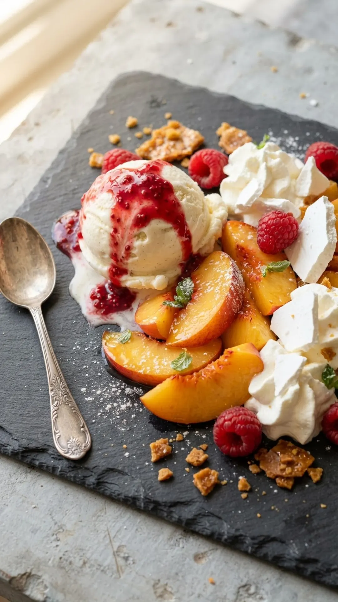 Peach Melba Sundae Platter Preparation