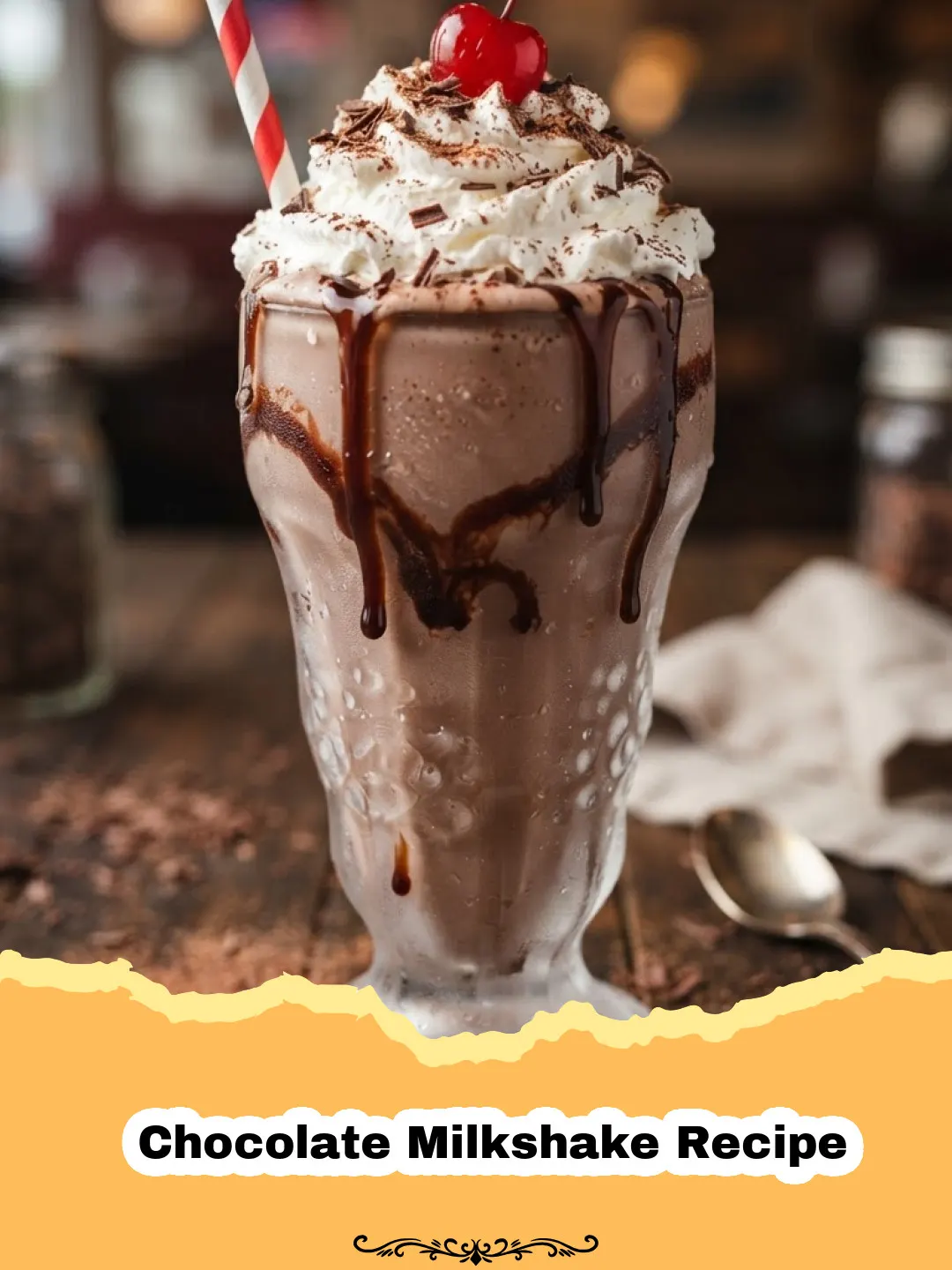 Chocolate Milkshake Recipe - A thick chocolate milkshake in a frosted glass with whipped cream