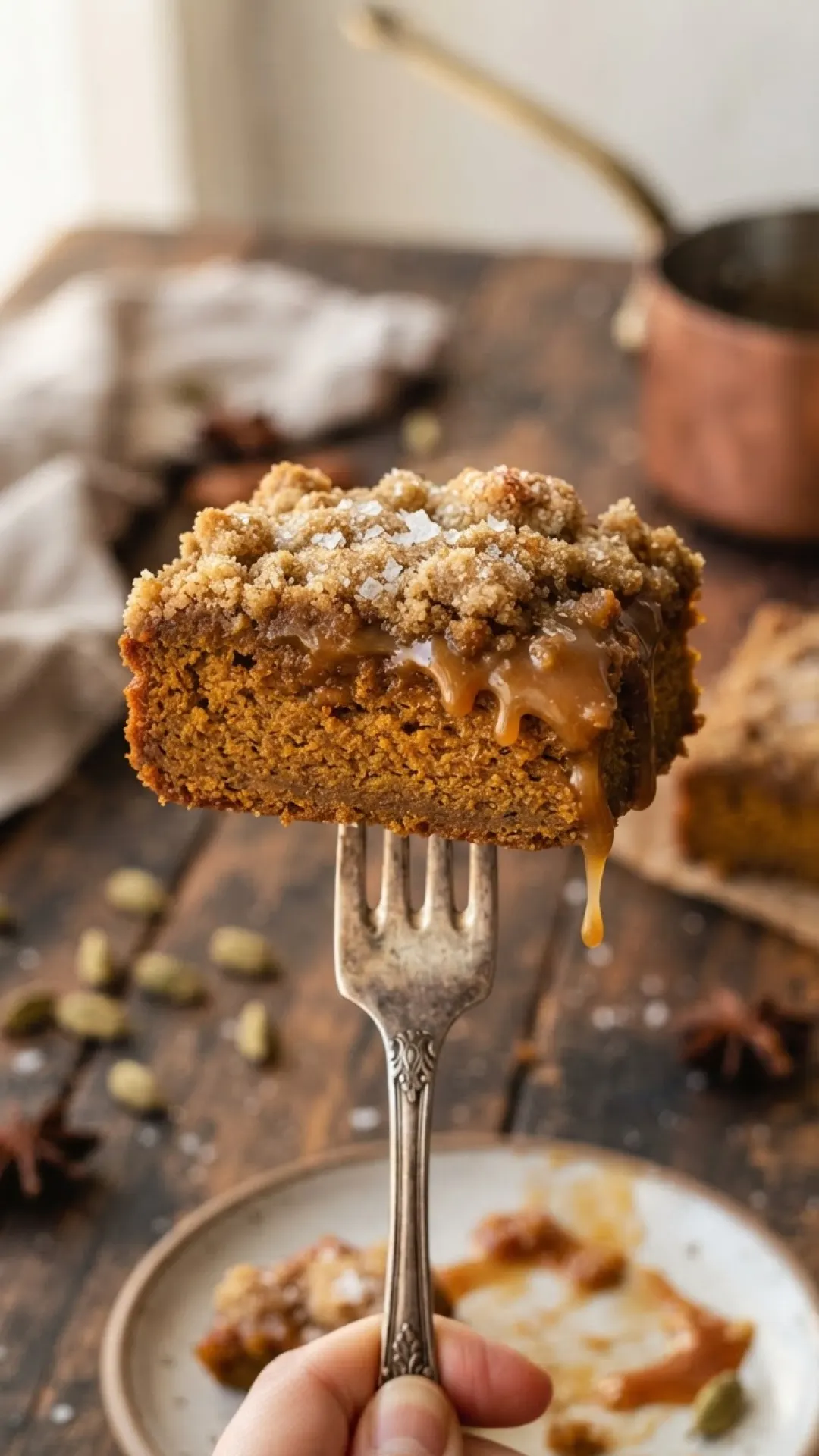 Pumpkin Bars with Chai Caramel & Cardamom Crumble Preparation