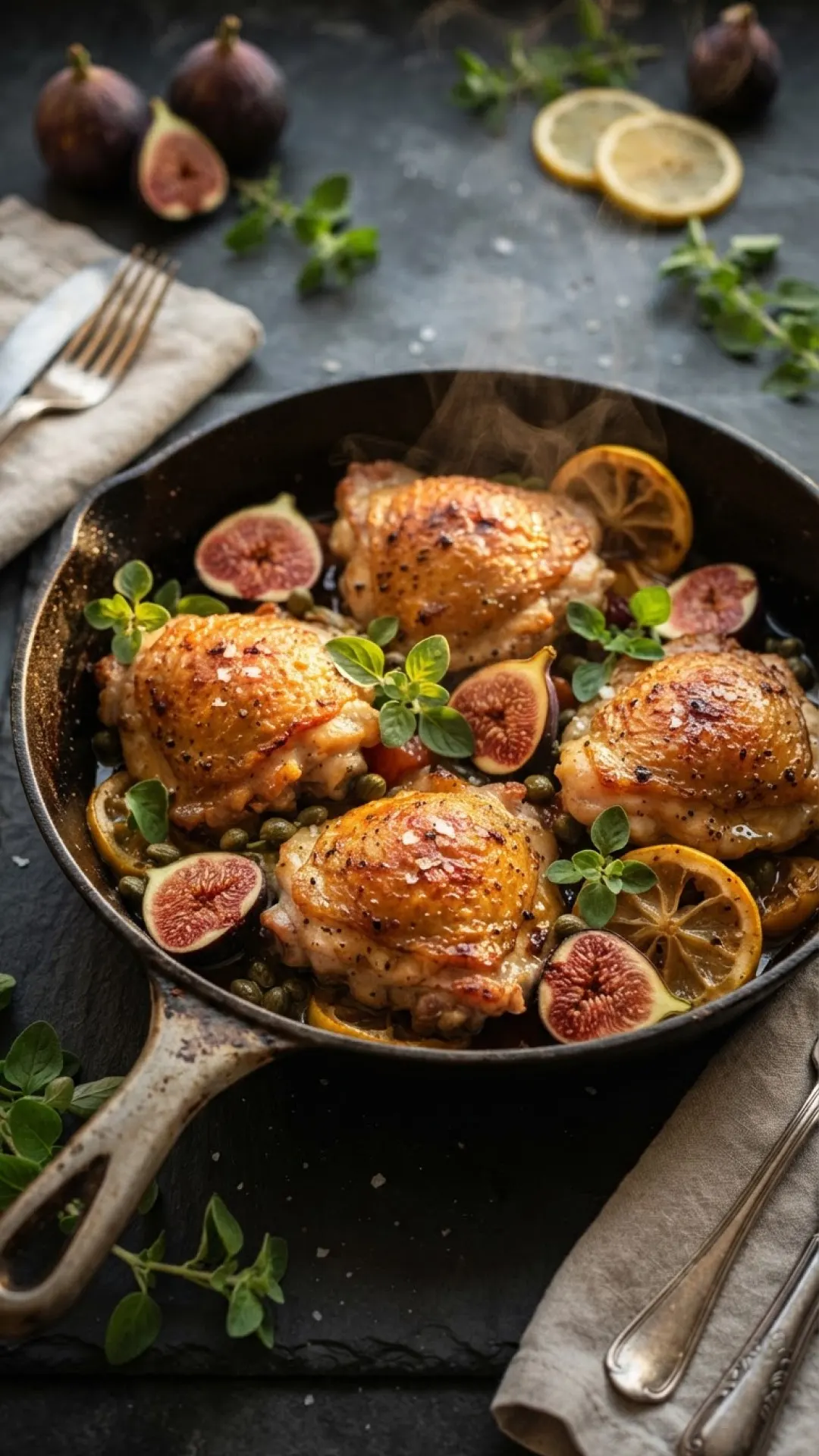 Mediterranean Magic: Roasted Chicken Legs with Figs, Capers & Oregano 4 Roasted Chicken Legs with Figs, Capers & Oregano Preparation