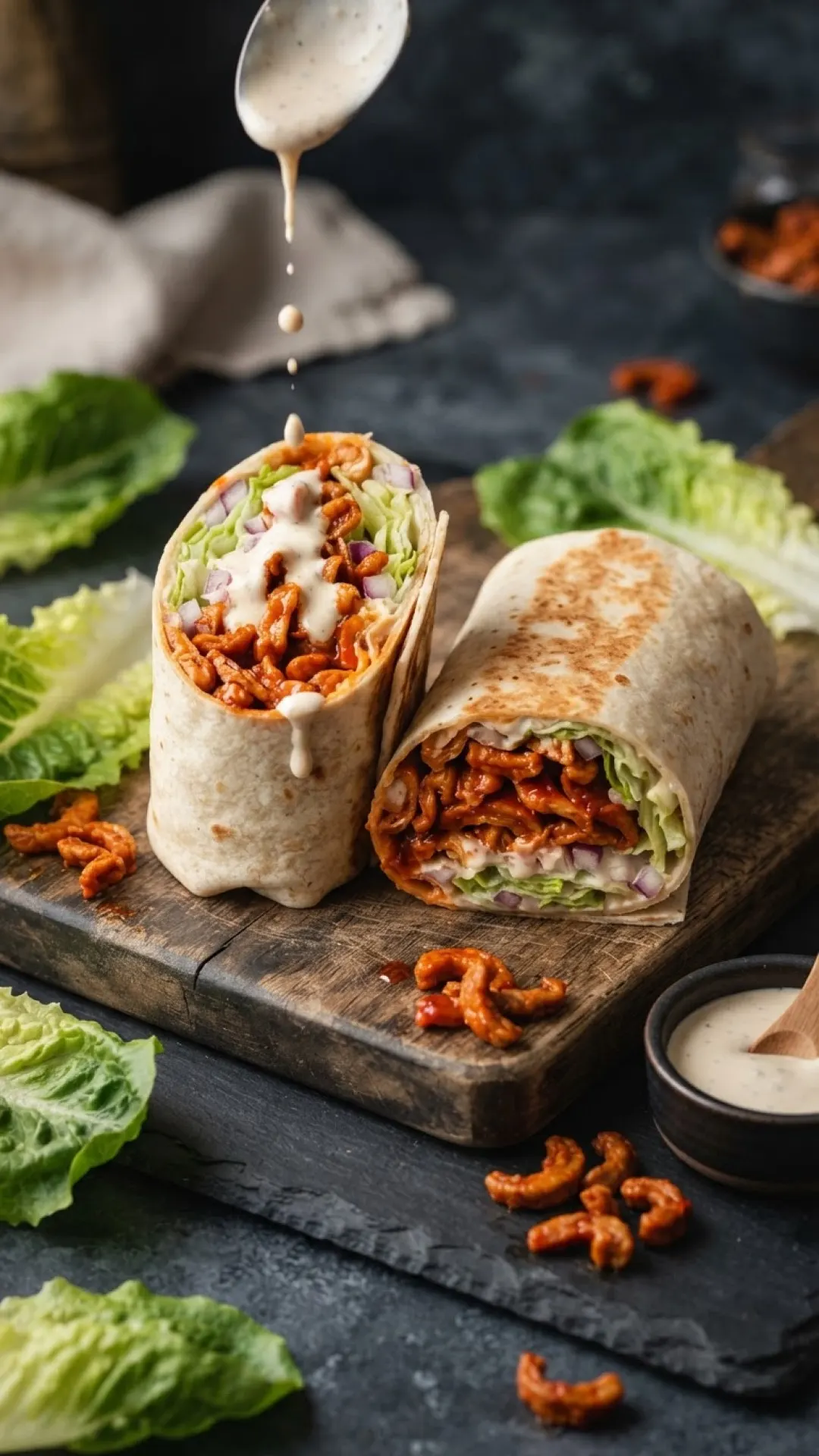 Soy Curl Buffalo Sriracha Wraps Preparation