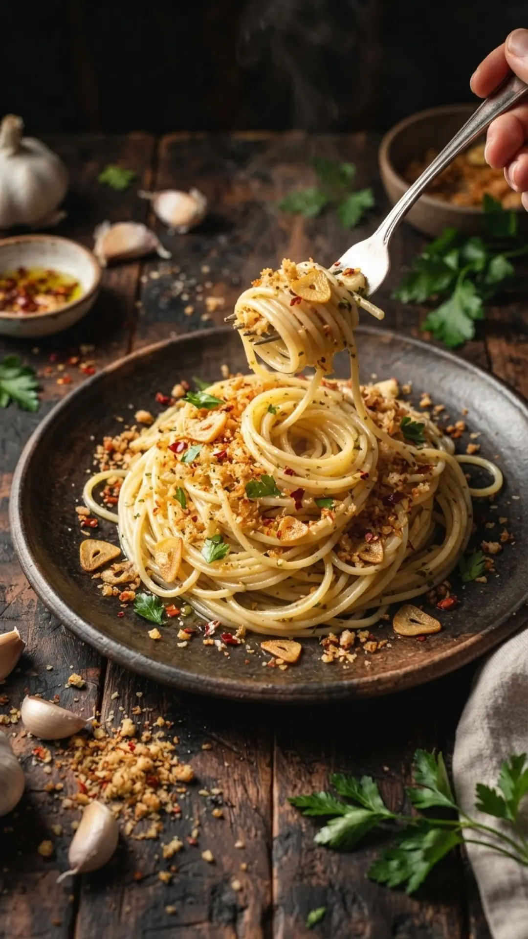 The Ultimate Quick & Flavorful Spaghetti Aglio e Olio with Toasted Breadcrumbs 4 Spaghetti Aglio e Olio with Toasted Breadcrumbs Preparation