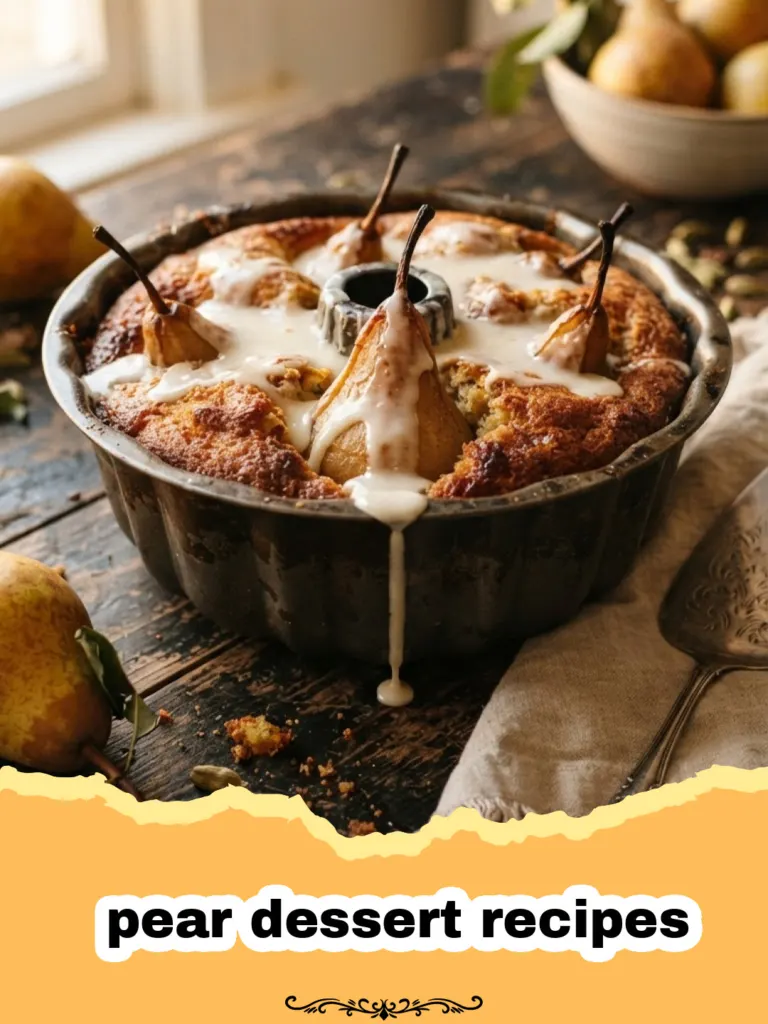 pear dessert recipes - A beautiful golden brown pear and almond tart with fanned pear slices on top.