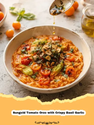 Golden Sunshine on a Plate: Sungold Tomato Orzo with Crispy Basil Garlic 7 Golden Sunshine on a Plate: Sungold Tomato Orzo with Crispy Basil Garlic