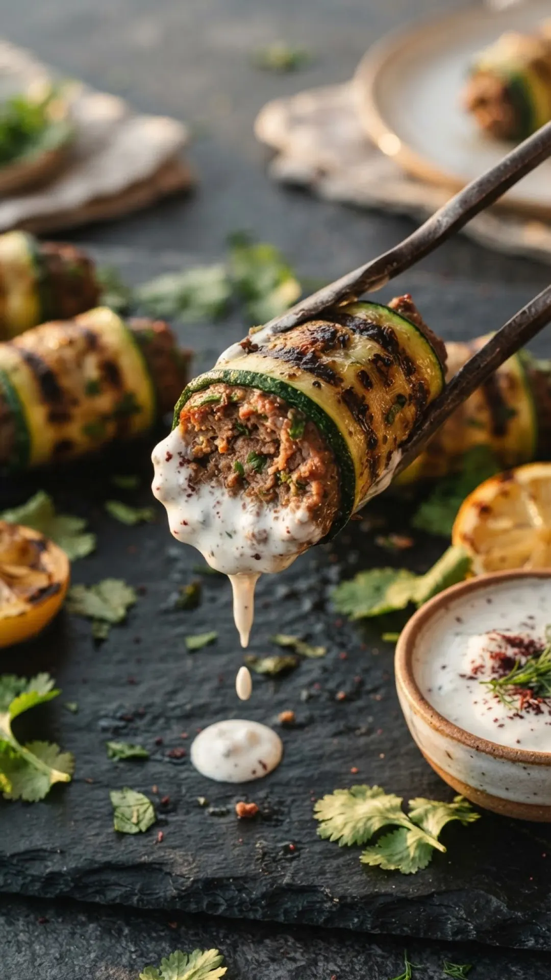 Zucchini-Wrapped Lamb & Beef Koftas Preparation